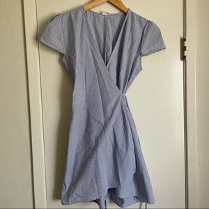 blue and white stripped tie wrap around dress